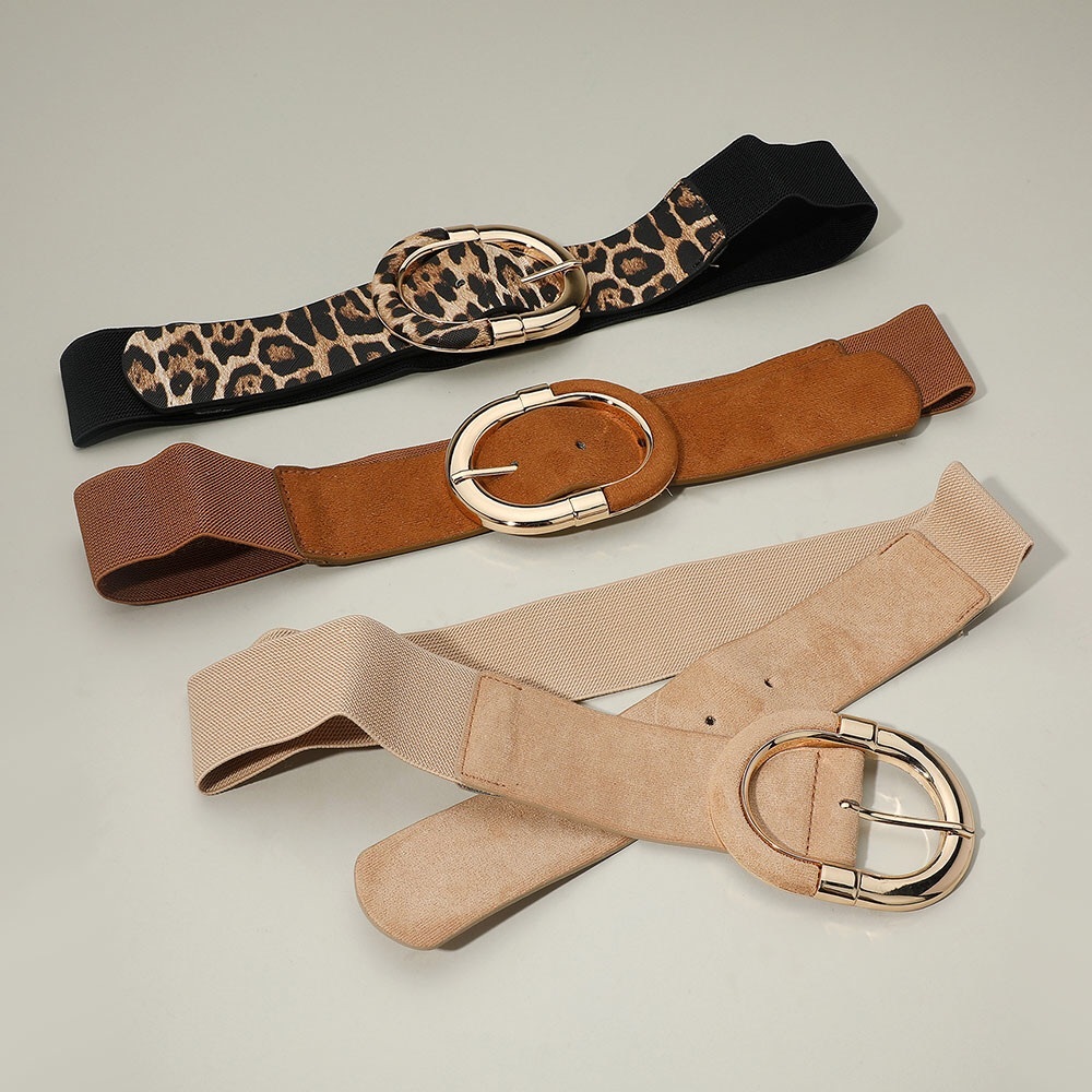 Oversized Wide Oval Buckle Accent Waist Elastic Statement Belt